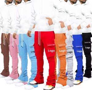 Pantalon de survêtement évasé à capuche imprimé personnalisé sweat à capuche unisexe hiver Streetwear survêtement empilé survêtement homme lavé 100% - Product Image 5