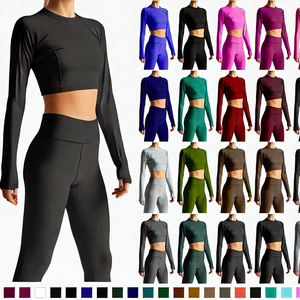 Ensemble de yoga trois pièces de haute qualité pour femmes vêtements de fitness à séchage rapide Leggings croisés à manches longues taille plus taille-XL pour - Product Image 5