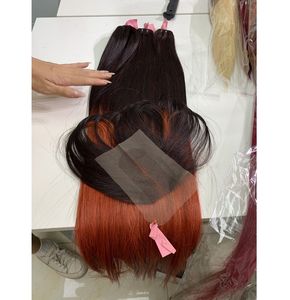 Tendance chaude vietnamienne Ombre Orange 22 "Extensions de cheveux de couleur pas d'enchevêtrement pas de perte avec fermeture de paquets de prix compétitif - Product Image 3