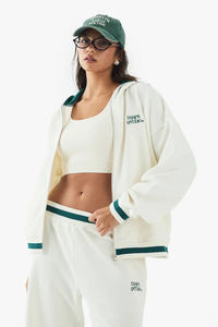 Nueva llegada Ecru Drop Shoulder Mujeres Contraste Zip Through Hoodie Sudaderas con capucha antiarrugas y transpirables Mujeres Zip Up Hoodie - Product Image 5