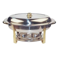 Plat de service chauffe-plat en métal plaqué or avec support, en acier, pour la restauration hôtelière et la présentation sur table de dîner