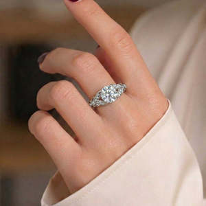 NOVAMART Fine 1 Carat Moissanite Diamond White <b>Crown</b> Engagement <b>Ring</b> for Women 925 Pure Silver Free Size Wholesale Export - Product Image 1
