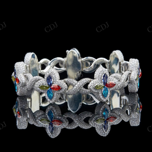 Flower Style <b>Infinity</b> Link <b>Bracelet</b> Moissanite Diamond Cuban Link <b>Bracelet</b> Glamorous Shiny Design 925 Sterling Silver Jewelry - Product Image 1