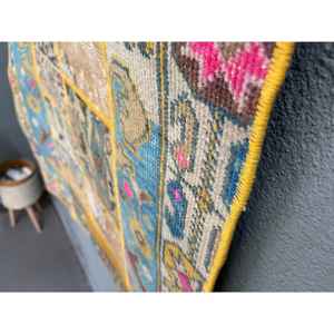 Alfombra Vintage, Pequeña, 2.7x4.1 pies, Alfombra Turca, Alfombra de Lana a Rayas Azules y Amarillas - Product Image 3