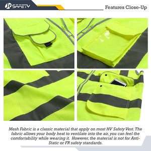 Gilet de sécurité avant réversible à fermeture éclair haute visibilité 9 poches Classe 2 Sécurité HQ Mesh Lite Neon Color Body Retro-Reflective Outer Wear - Product Image 4