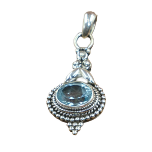 Blue Topaz 925 Sterling Silver Handmade Vintage Style Oval Gemstone Pendant Jewelry gift for women Unisex <b>Girlfriend</b> Her - Product Image 1