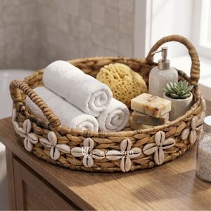 Panier de rangement pliable en jacinthe d'eau décoratif, durable et moderne, avec poignées, en osier naturel tressé, pour l'organisation de la maison et l'utilisation alimentaire - Product Image 2