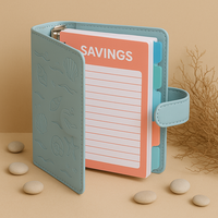 LABON Classeur budgétaire sur le thème de l'océan A6 Planner Set Debossed Cover Savings Challenge Cards Enveloppes et autocollants Organisateur Binder
