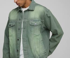 Oem <b>Green</b> Washed Front Double Pocket Custom <b>Men</b> <b>Denim</b> <b>Jacket</b> Plus Size Sleeves <b>Denim</b> <b>Jacket</b> For Unisex - Product Image 2