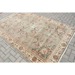 5.4x8.8 ft Turkish Rug, Vintage Rug, <b>Brown</b> Plants & trees <b>Wool</b> Rug - Product Image 1