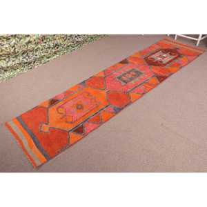 Turkish <b>Runner</b> <b>Rug</b>, 2.8x11.2 ft Vintage <b>Rug</b>, Orange Herki Wool <b>Rug</b> - Product Image 2