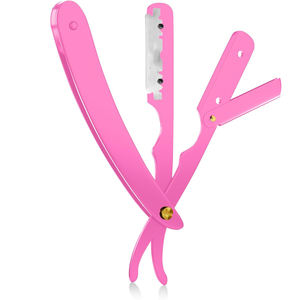 Maquinilla de afeitar de borde recto de peluquero profesional rosa con paquete de 100 cuchillas 100 por ciento acero inoxidable - Product Image 1