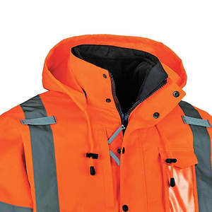 Chaqueta de Seguridad Acolchada con Capucha y Cuello Alto de Lona de Alta Visibilidad y Calidad Superior para Hombre con Bolsillos Delanteros - Product Image 6