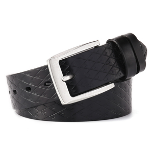 เข็มขัดหนังวัว100% สไตล์ลำลองหัวเข็มขัดโลหะผสมทรงสี่เหลี่ยมลายทึบสำหรับเปลี่ยนแบบลำลองจากโรงงาน - Product Image 2