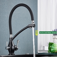 Robinet de cuisine monocommande 3 voies chromé à double poignée avec douchette extractible pour eau froide et chaude filtrée, montage sur plan, OEM ODM