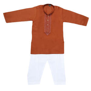 Costume Kurta Shalwar brodé pour garçons - Brun foncé - Product Image 3