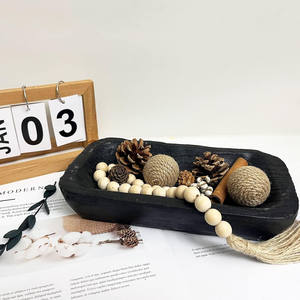 Cuenco de madera negro rústico decorativo, bandeja de madera tallada a mano para mesa de comedor, centro de mesa, decoración y accesorios para el hogar - Product Image 4