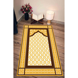 Tapis de prière islamique jaune : Tapis de culte religieux antidérapant, avec tapis moelleux - Product Image 5