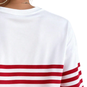 Women's Winter Knitted Striped Long Sleeve Crew Neck Casual <b>Heart</b> Print Soft Comfortable Slim Fit Fashion Daily Wear T-Shirt - Product Image 4