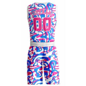 ชุดบาสเก็ตบอลสำหรับเยาวชนชุดฝึกบาสเก็ตบอลสำหรับงานเทศกาลดนตรีสีฟ้าอ่อนสีชมพูสีขาว - Product Image 6