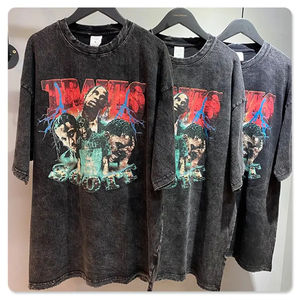 DTG Printing Mens Acid Wash T-Shirt Streetwear Oversized Stone Washed Hip Hop 100% Cotton Tshirts Custom Graphic Vintage T Shirt - Product Image 2