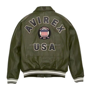 ผลิตเสื้อแจ็คเก็ตบอมเบอร์หนังและผ้าแคนวาสสไตล์อเมริกัน Avirex สีเขียวมะกอก คุณภาพสูง สำหรับผู้ชาย ขายส่งแฟชั่นไฮสตรีท แบรนด์ OEM - Product Image 2