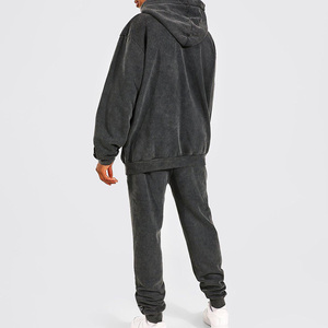 High Quality <b>Men's</b> Winter Oversized Acid <b>Wash</b> Tracksuit with Hooded Zipper-up Long Sleeves Street Wear Style - Product Image 2