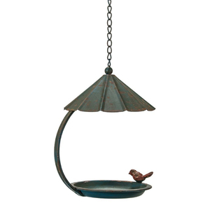Vintage Rustic Metal Garden <b>Bird</b> Feeder With Cone Roof And Leaf Design <b>Standing</b> Outdoor Feeder For Patio Or Yard Use - Product Image 3
