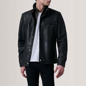 Chaqueta de Cuero Genuino de Oveja Clásica Negra Sean con Cremallera, Estilo Casual de Motero, Bordado Técnico para Otoño, Talla XS - Product Image 1