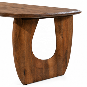 Modern <b>Brown</b> Wooden Dining <b>Table</b> Rounding Edge Pedestal <b>Table</b> Rectangular Dining Room Furniture 4-Seater for Home Villa Hotel - Product Image 4