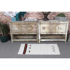 Tapis Kilim vintage 1,7 x 3,2 pieds, tapis turc, tapis en laine à carreaux blancs - Product Image 2