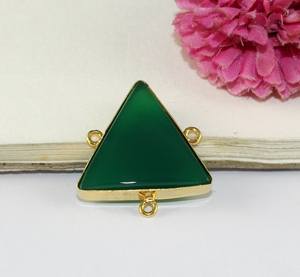 925 argent Sterling 12mm naturel vert Onyx Cabochon trillion lunette réglage Triple boucle lien breloque connecteurs faisant des bijoux - Product Image 2