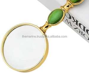 สีเขียวแม่มุกจับHandmade Designerแว่นขยายมือถือแก้วทองเหลืองเงาขัดกรอบ 8X Magnification - Product Image 4