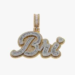 VVS Moissanite Ice Out or jaune et blanc rond et baguette diamant Hip-Hop bijoux pendentif pour hommes en argent Sterling 925 - Product Image 3