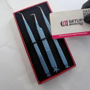 แหนบต่อขนตาปลายแหลม 90 องศา สีฟ้าเคลือบผง ปลายสีเงิน พร้อมปลายไฟเบอร์รูปดาว ป้องกันแม่เหล็ก - Product Image 4