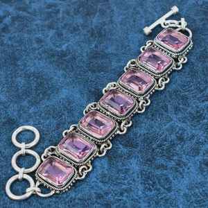 Pulsera de Plata de Ley 925 con Cuentas de Kunzita Rosa Brillante Hecha a Mano, Joyería de Piedras Preciosas Certificadas por GIA, Regalo de Lujo para Ella - Product Image 3