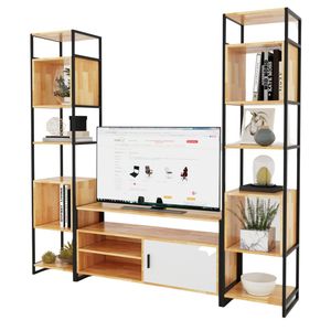 Consola de TV minimalista de pino con estantería integrada y estructura de hierro-KTV68005 - Product Image 1
