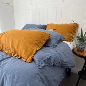 Reine lin à volants housse de couette ensemble Style rustique taies d'oreiller 200TC solide motif maison hôtel hôpital mariages personnalisable - Product Image 3