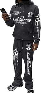 Survêtement de haute qualité avec impression en relief, logo personnalisé, coupe évasée, 100% coton, ourlet brut, pantalon de survêtement à capuche, survêtement pour homme - Product Image 6