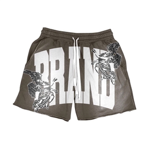 Conjunto de camiseta y pantalones cortos morados con estampado de ángel, cuello redondo, estilo urbano, para hombre, 100% algodón, transpirable, para verano - Product Image 3
