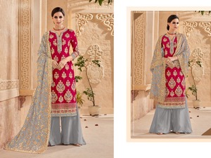 Ropa de fiesta de alta calidad, Foux, Georgette, trabajo pesado bordado, Salwar, Kameez y Dupatta, proveedor de fábrica al por mayor - Product Image 4