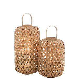 Juego de 3 Faroles de Ratán Natural Hechos a Mano, Farol de Bambú Tejido Decorativo para Interiores con Asa de Hierro Negro para Accesorios de Iluminación - Product Image 4