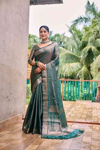 Sari de Mujer Estilo Indio del Sur, Último Modelo en Seda Kanjivaram Modal y Viscosa con Pieza de Blusa para Coser - Product Image 2