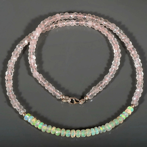 Collier chaîne en argent sterling 925 avec quartz rose naturel et perles d'opale éthiopienne polies pierres précieuses en vrac - Product Image 4