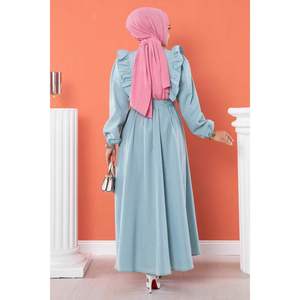 Robe Hijab Détaillée à Volants Bleu Glace - Product Image 1