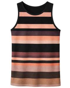 Camiseta sin mangas a rayas negras y marrones para hombre, personalizada por el fabricante, cuello redondo, informal, de verano, suave, transpirable, para gimnasio - Product Image 1