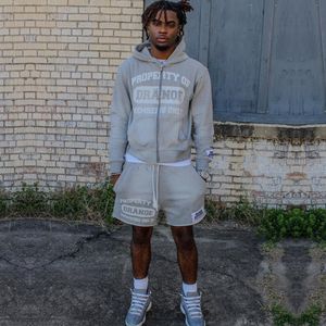 Conjunto de pantalones cortos con capucha y estampado personalizado, novedad de 2025, sudaderas con capucha recortadas, conjunto de Jogger, chándal lavado ácido, chándal Unisex 100% algodón - Product Image 2