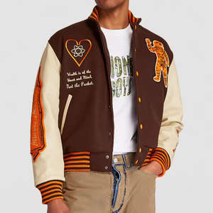 Chaqueta Universitaria Personalizada para Hombre, Estilo Urbano Extragrande, Mangas de Cuero Genuino, Chaqueta Universitaria de Forro Polar, Ropa Exterior de Moda - Product Image 1