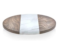 Mangoholz & Marmor Lazy Susan Weißer Stein Natürliche Holzfarbe Runde Form Marmor und Holz Lazy Susan