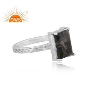 Créateur fait main argent sterling oxydé mousse verte naturelle agate pierre précieuse conception carrée bague empilable fabricant de bijoux - Product Image 3